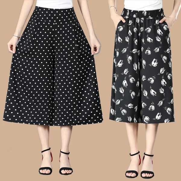 đ„đNĆi magas elasztikus derĂ©k pliszĂrozott sifon szĂ©les lĂĄbĂș Culottes
