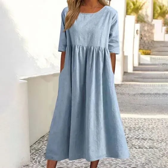 🔥👗Forró eladó -Round Neck Pocket Halter pamut ruha