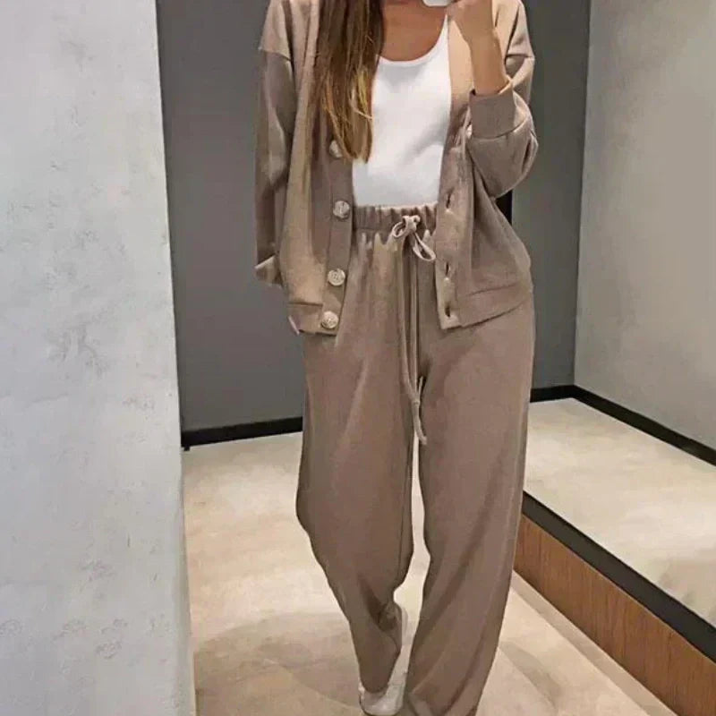 🔥👚👖Women's Knitted Buttoned Jacket and Pants Two-piece Set
