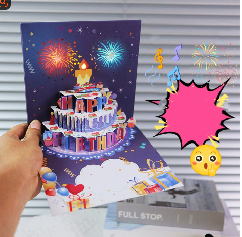 🎁Tűzijáték pop-up torta fényekkel és zenével, születésnapi kártyaajándék