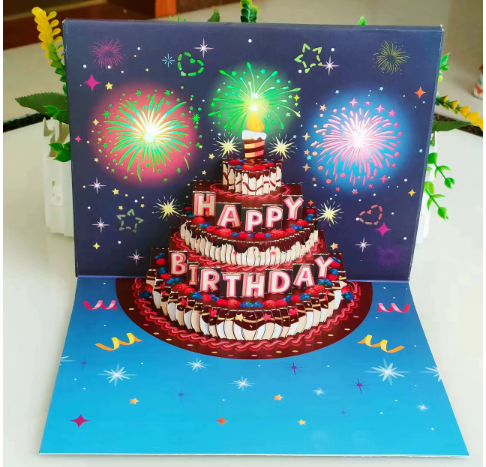 🎁Tűzijáték pop-up torta fényekkel és zenével, születésnapi kártyaajándék