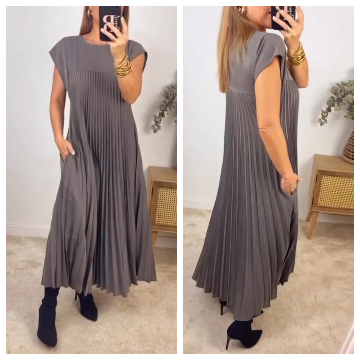 🔥👗【M-3XL】 2025 Egyszínű ujjatlan ruha zsebekkel