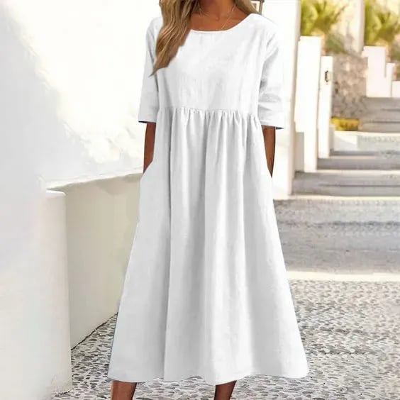 🔥👗Forró eladó -Round Neck Pocket Halter pamut ruha