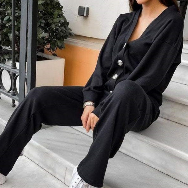 🔥👚👖Women's Knitted Buttoned Jacket and Pants Two-piece Set