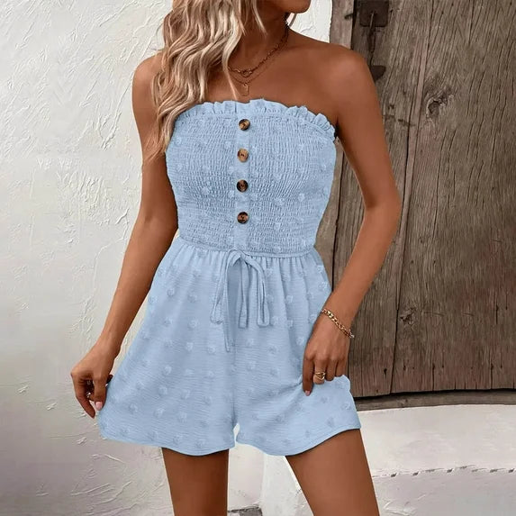 đ„đNĆi pĂĄnt nĂ©lkĂŒli Frill Trim Shirred Tie Front szĂ©les lĂĄbĂș csĆ Romper
