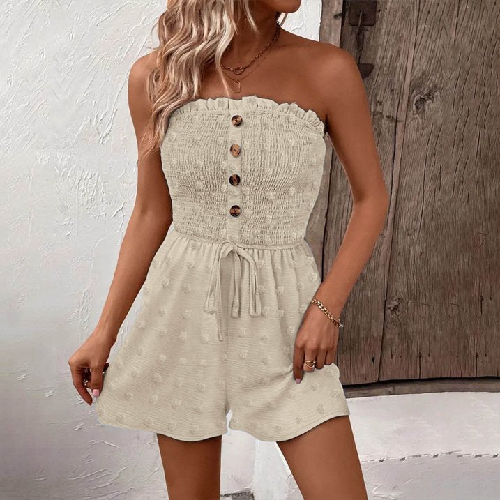 đ„đNĆi pĂĄnt nĂ©lkĂŒli Frill Trim Shirred Tie Front szĂ©les lĂĄbĂș csĆ Romper
