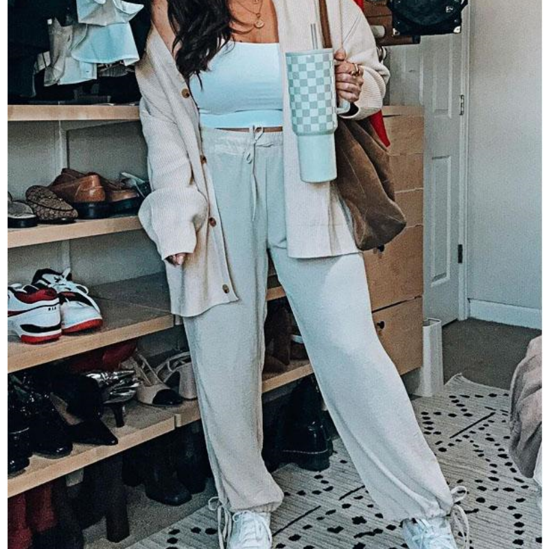 🔥👚👖Women's Knitted Buttoned Jacket and Pants Two-piece Set