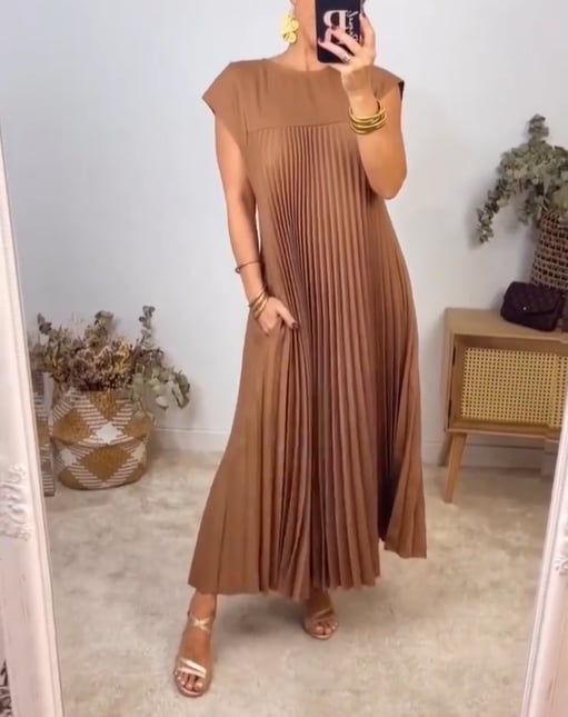 🔥👗【M-3XL】 2025 Egyszínű ujjatlan ruha zsebekkel