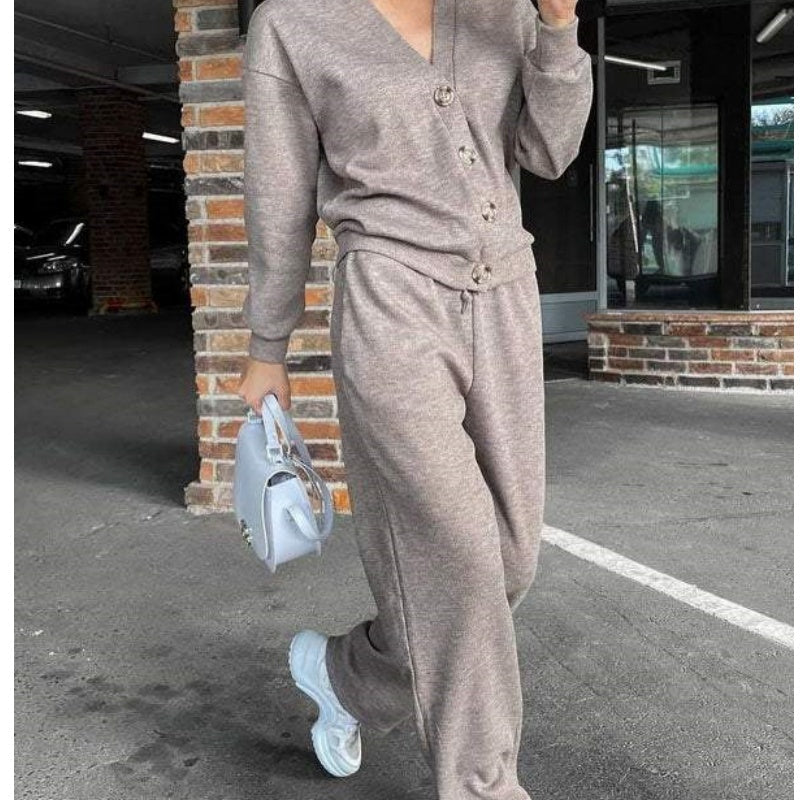 🔥👚👖Women's Knitted Buttoned Jacket and Pants Two-piece Set