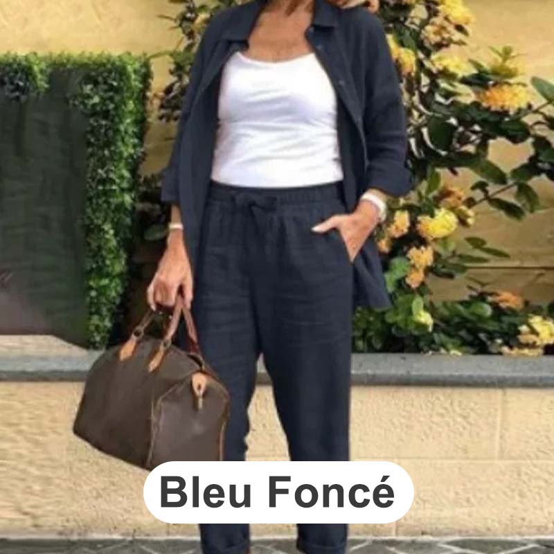 🔥👚👖【M-4XL】Női pamut vászon blúz és hosszú ujjú nadrág