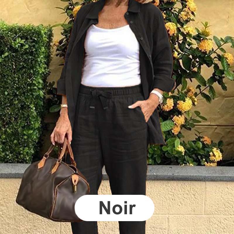 🔥👚👖【M-4XL】Női pamut vászon blúz és hosszú ujjú nadrág