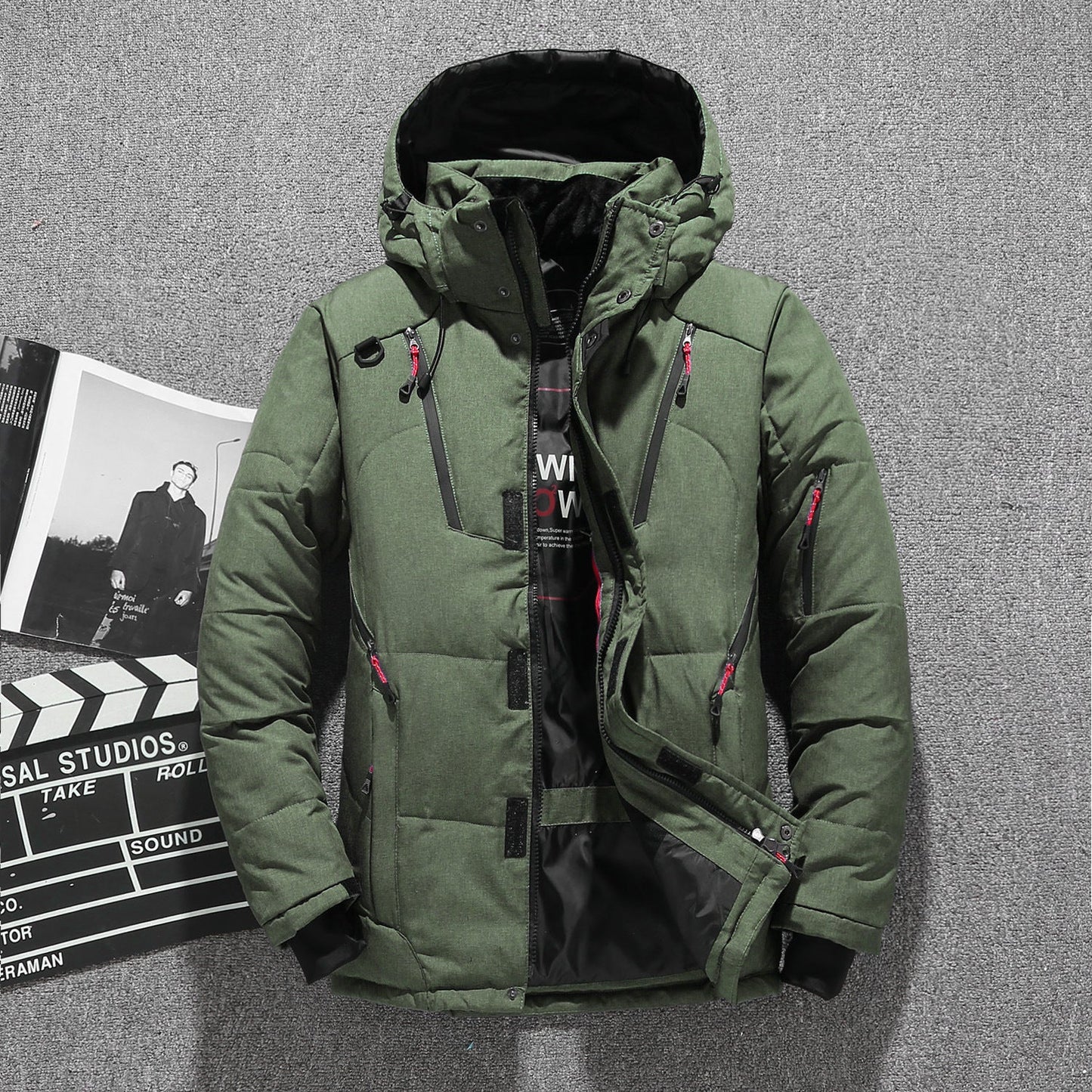 đ„FĂ©rfi fehĂ©r Duck Down Parka tĂ©li meleg kabĂĄt