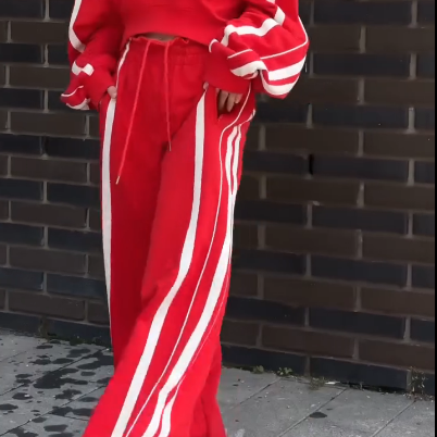 🔥👚👖V-nyakú pulóver és széles szárú nadrág 2 részes szett