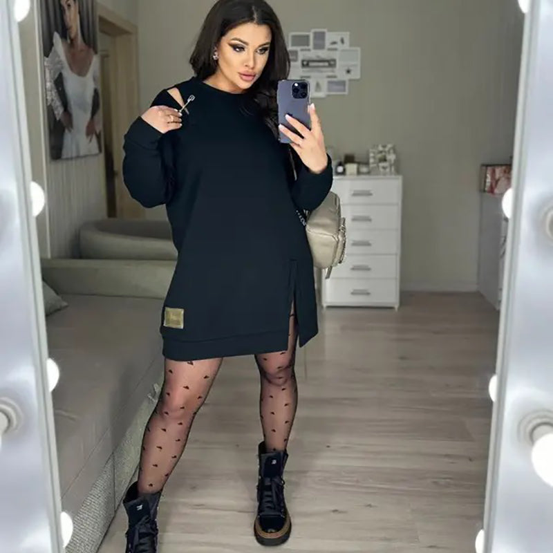 🔥👗Női elegáns kivágott pulóver ruha