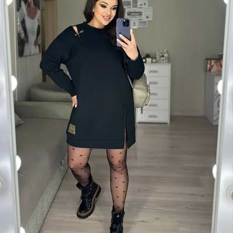 🔥👗Női elegáns kivágott pulóver ruha