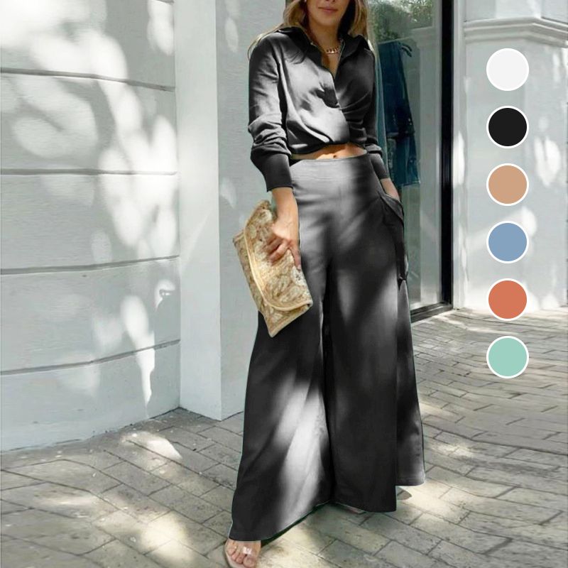 đ„đđ NyĂĄri forrĂł eladĂł ElegĂĄns kĂ©trĂ©szes szett: hosszĂș ujjĂș felsĆ Ă©s magas derekĂș nadrĂĄg