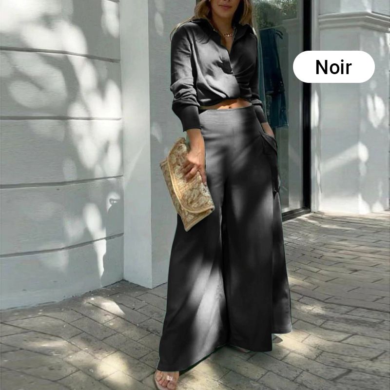 đ„đđ NyĂĄri forrĂł eladĂł ElegĂĄns kĂ©trĂ©szes szett: hosszĂș ujjĂș felsĆ Ă©s magas derekĂș nadrĂĄg