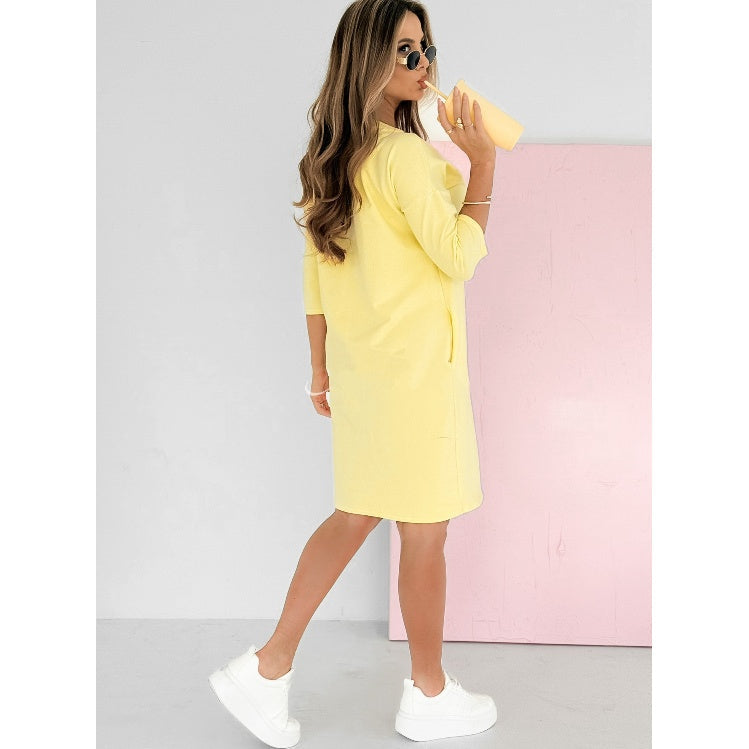 🔥👗Tavaszi ajánlatok🌸 Kerek nyakú 3/4 ujjú ruha zsebekkel