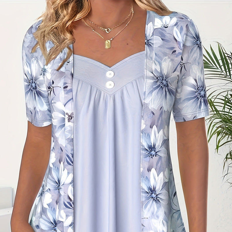🔥👚Női szabálytalan virágos patchwork felső✨