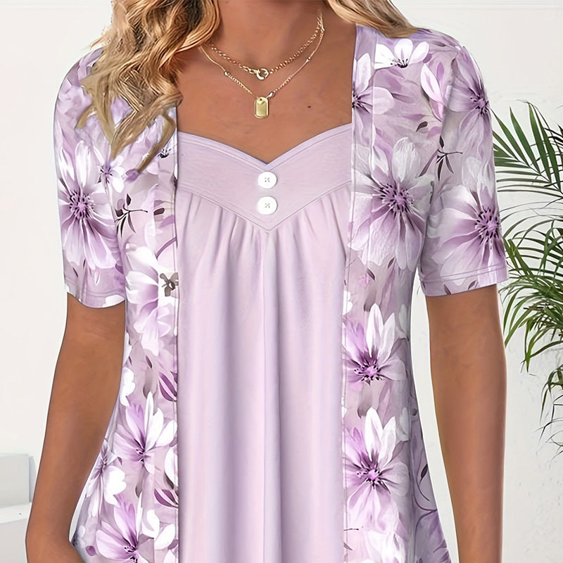 🔥👚Női szabálytalan virágos patchwork felső✨