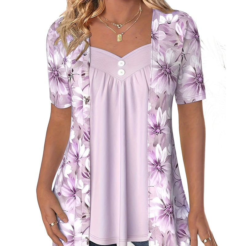 🔥👚Női szabálytalan virágos patchwork felső✨