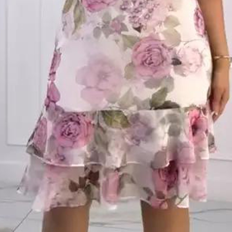 🔥👗【S-4XL】Rózsaszín rózsa réteges fodros ruha