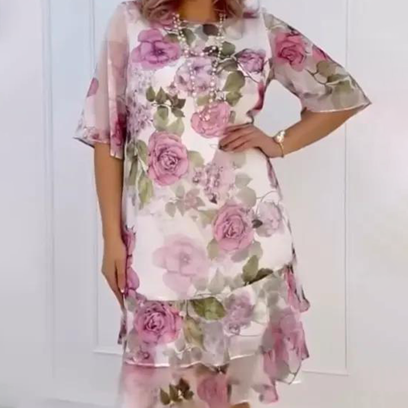 🔥👗【S-4XL】Rózsaszín rózsa réteges fodros ruha