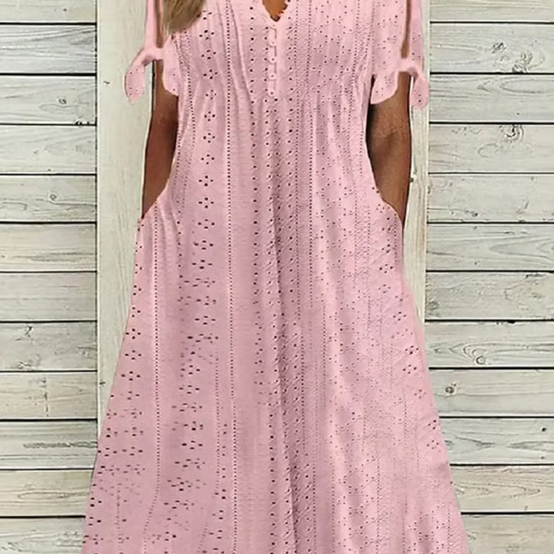 đ„đNĆi elegĂĄns V-nyakĂș ĂŒreges egyszĂnƱ ruha