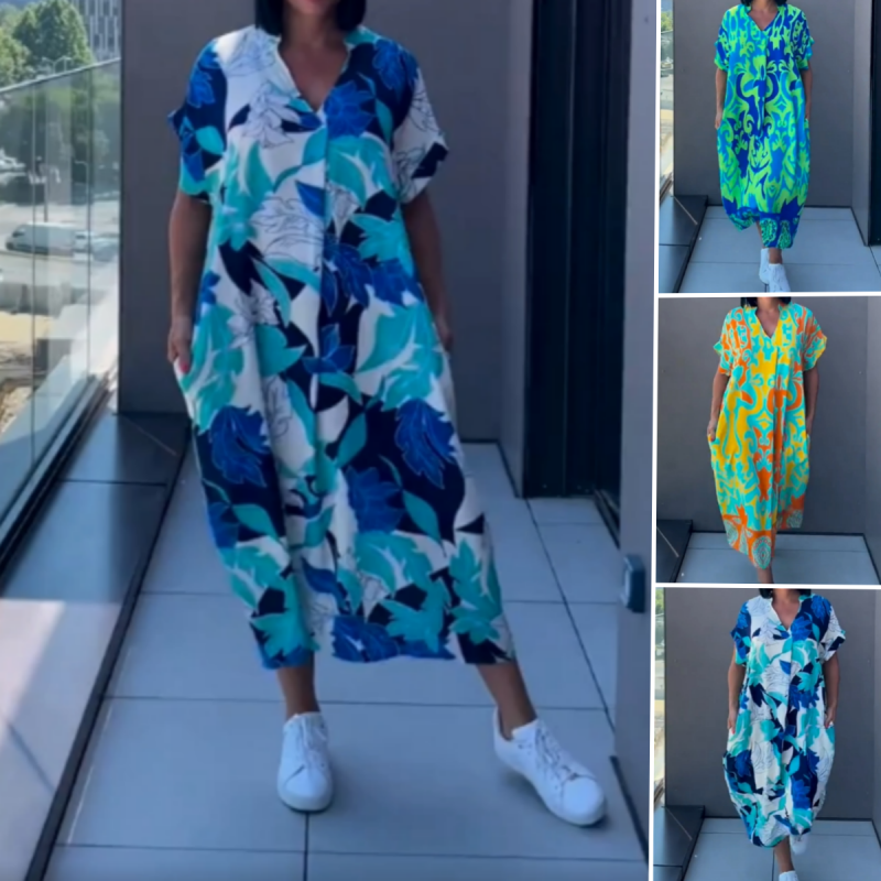 đ„đNĆi alkalmi elegĂĄns elegĂĄns nyomtatott V-nyakĂș ruha