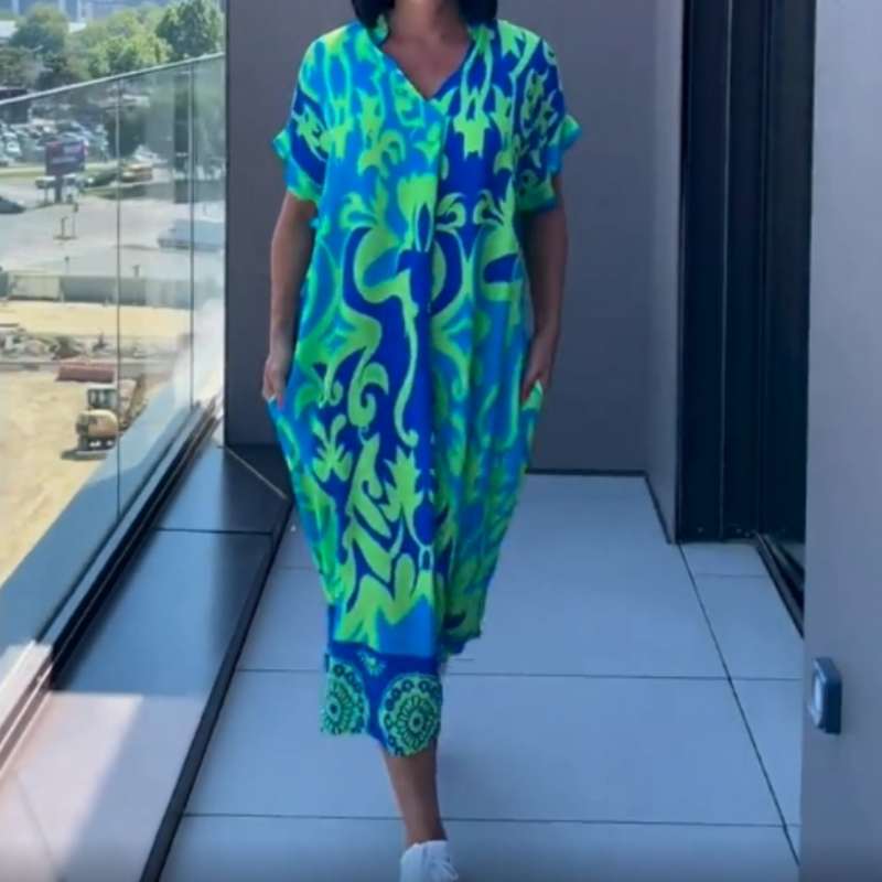 đ„đNĆi alkalmi elegĂĄns elegĂĄns nyomtatott V-nyakĂș ruha