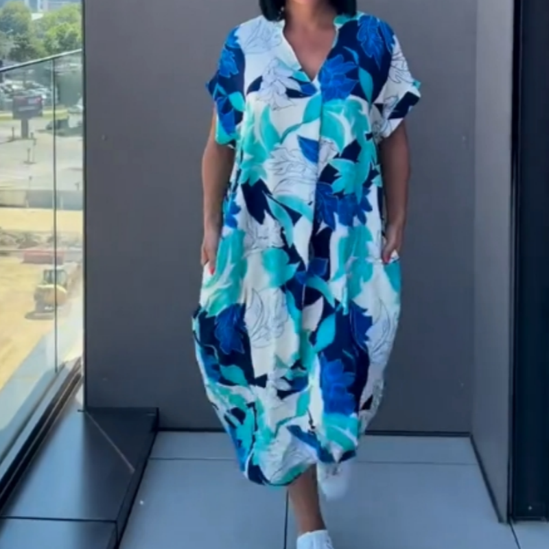 đ„đNĆi alkalmi elegĂĄns elegĂĄns nyomtatott V-nyakĂș ruha