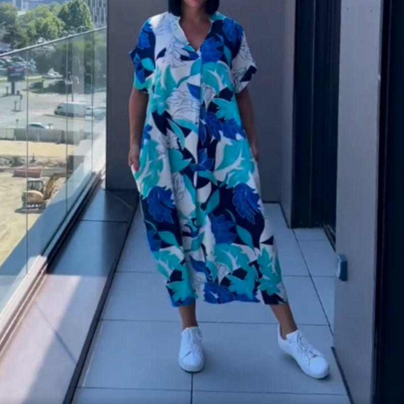 đ„đNĆi alkalmi elegĂĄns elegĂĄns nyomtatott V-nyakĂș ruha