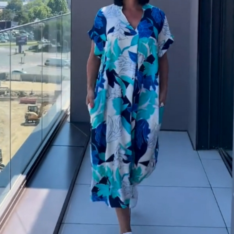 đ„đNĆi alkalmi elegĂĄns elegĂĄns nyomtatott V-nyakĂș ruha