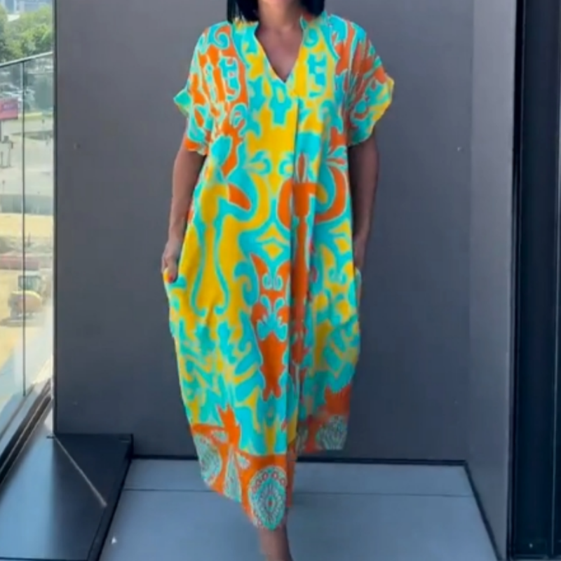 đ„đNĆi alkalmi elegĂĄns elegĂĄns nyomtatott V-nyakĂș ruha