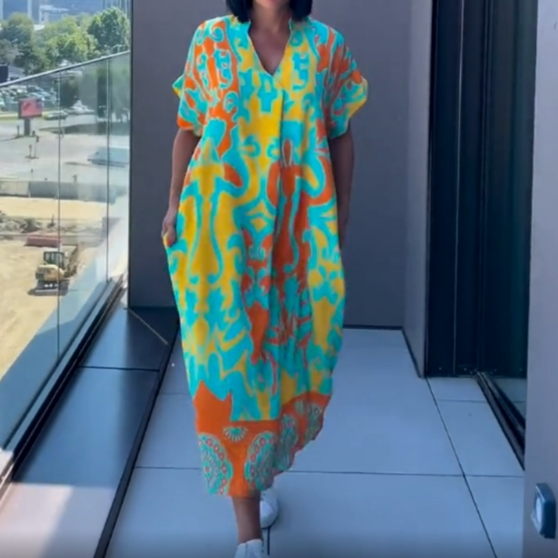 đ„đNĆi alkalmi elegĂĄns elegĂĄns nyomtatott V-nyakĂș ruha