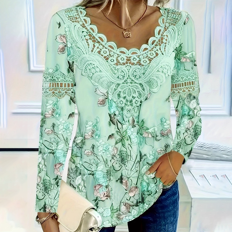 🔥👗 Női elegáns csipkével szegélyezett hosszú ujjú blúz