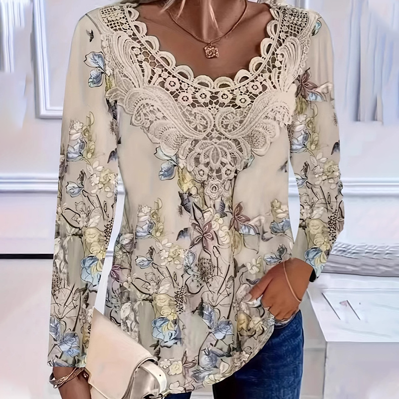 🔥👗 Női elegáns csipkével szegélyezett hosszú ujjú blúz