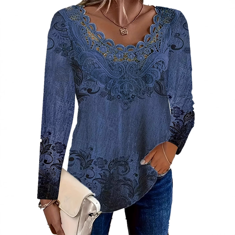 🔥👗 Női elegáns csipkével szegélyezett hosszú ujjú blúz