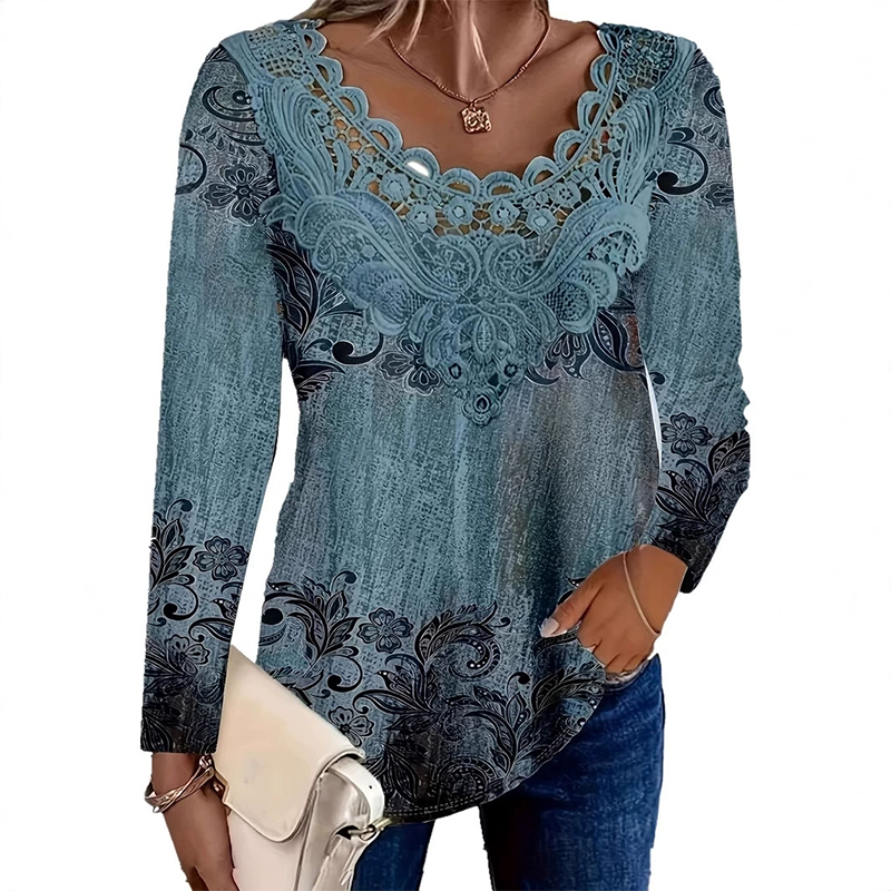 🔥👗 Női elegáns csipkével szegélyezett hosszú ujjú blúz