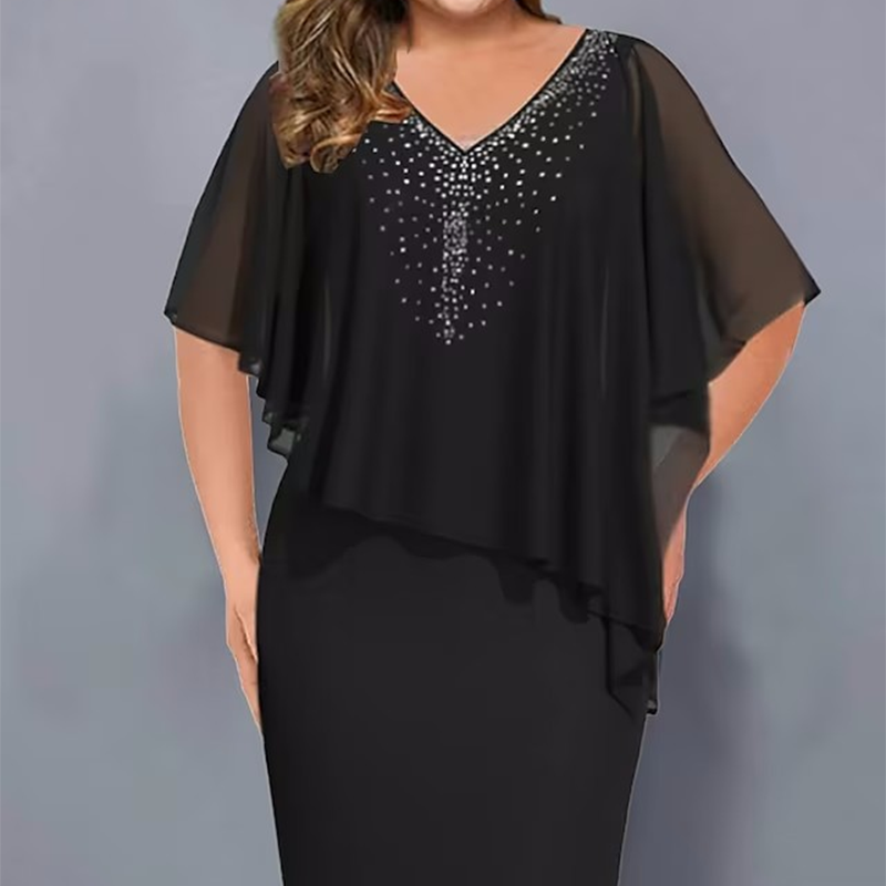 đ„đStrasszos V-nyakĂș Cape ruha sifon borĂtĂĄssal