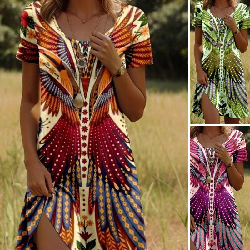 🔥👗Női rövid ujjú vintage print ruhák