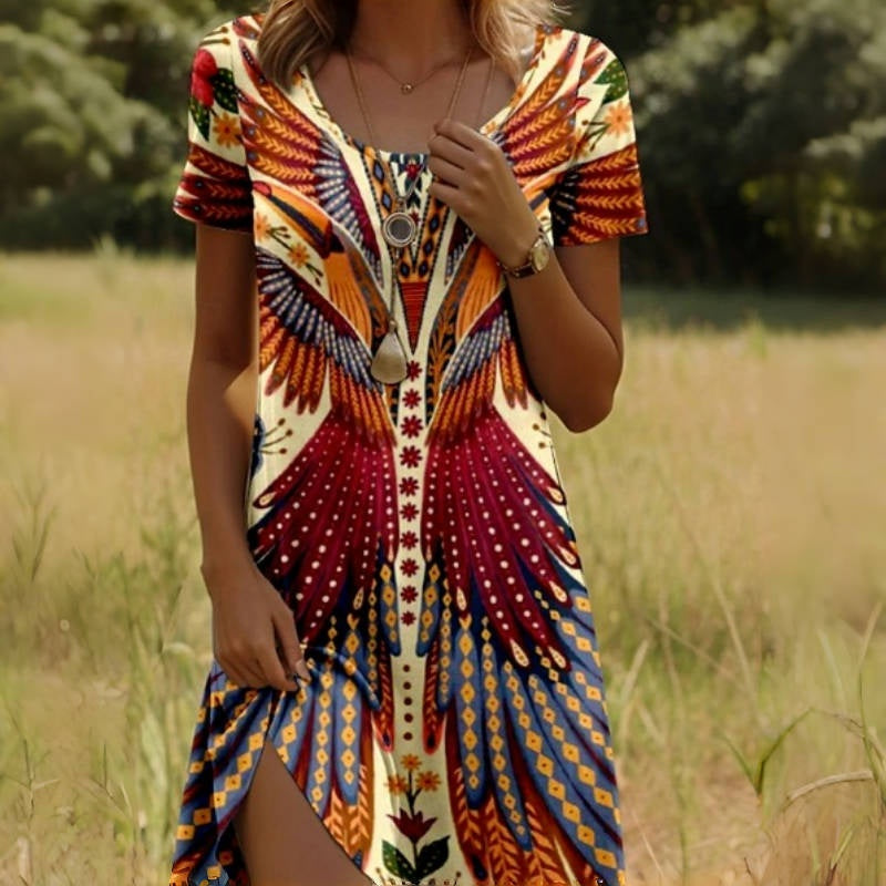 🔥👗Női rövid ujjú vintage print ruhák