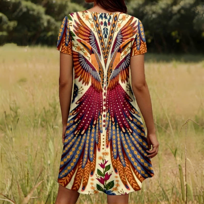 🔥👗Női rövid ujjú vintage print ruhák