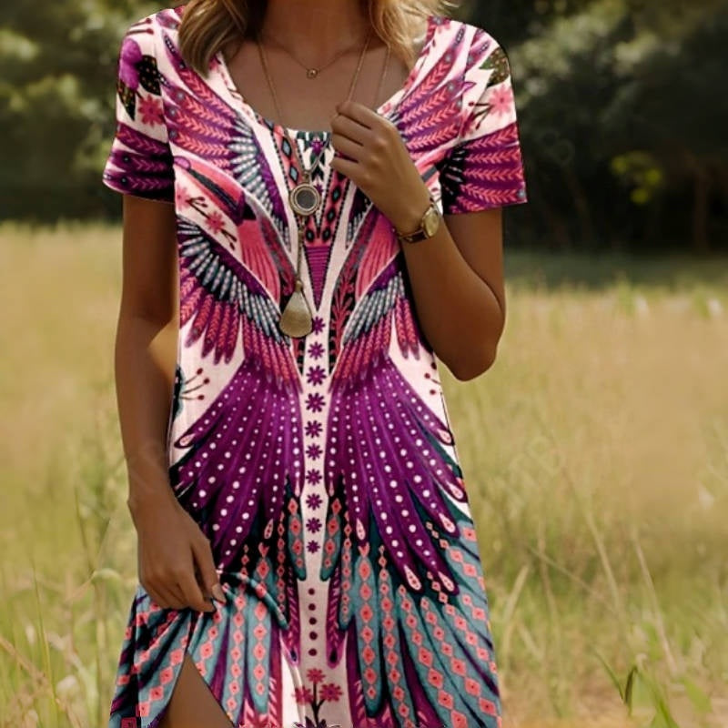🔥👗Női rövid ujjú vintage print ruhák