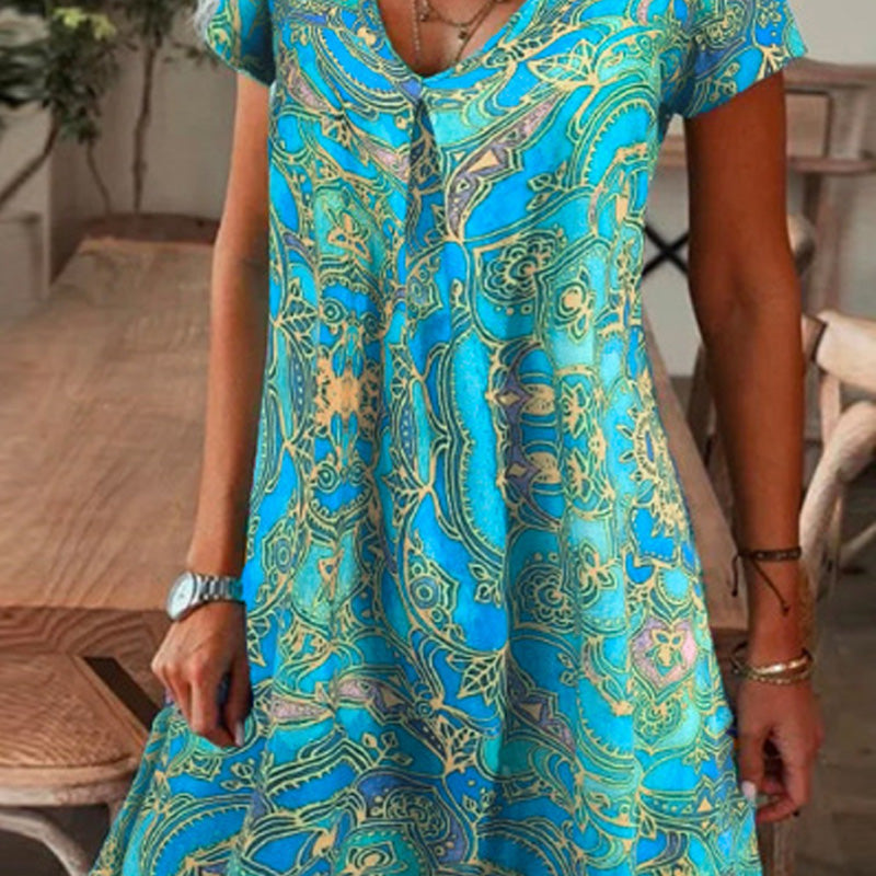 đ„đăM-3XLăNĆi elegĂĄns virĂĄgos nyomtatĂĄs V-nyakĂș hosszĂș ruha