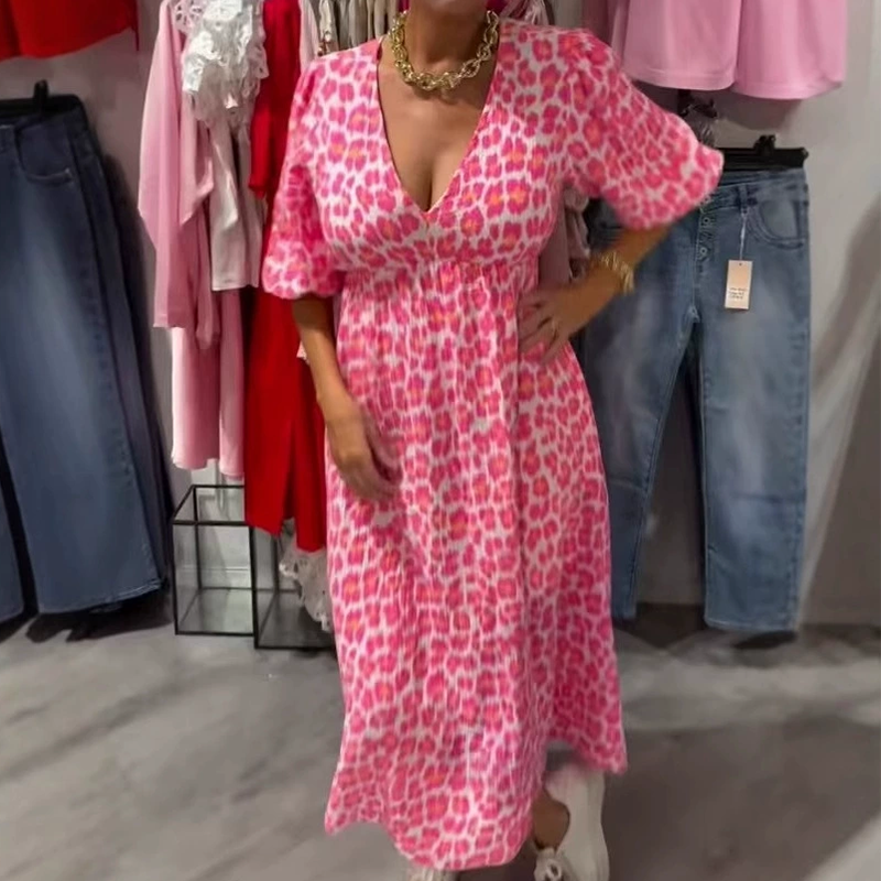 🔥👗 Női V-nyakú nyomtatott Boho ruha – könnyű és légáteresztő lenvászon anyagból! 💃