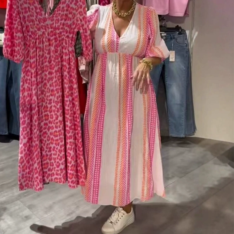 🔥👗 Női V-nyakú nyomtatott Boho ruha – könnyű és légáteresztő lenvászon anyagból! 💃