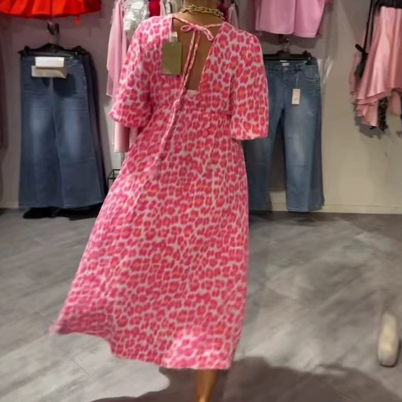 🔥👗 Női V-nyakú nyomtatott Boho ruha – könnyű és légáteresztő lenvászon anyagból! 💃