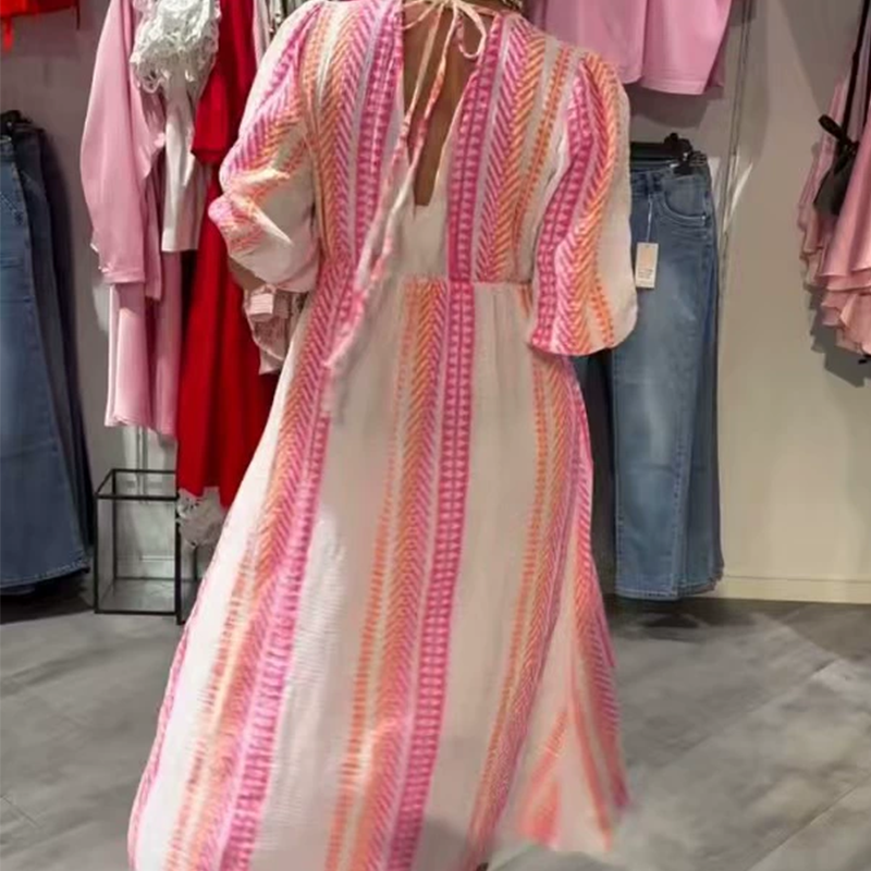 🔥👗 Női V-nyakú nyomtatott Boho ruha – könnyű és légáteresztő lenvászon anyagból! 💃