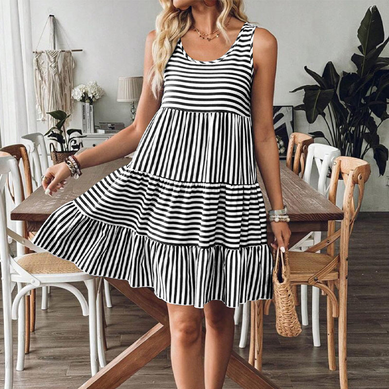 🔥👗 Női csíkos nyomtatott mellény ruha